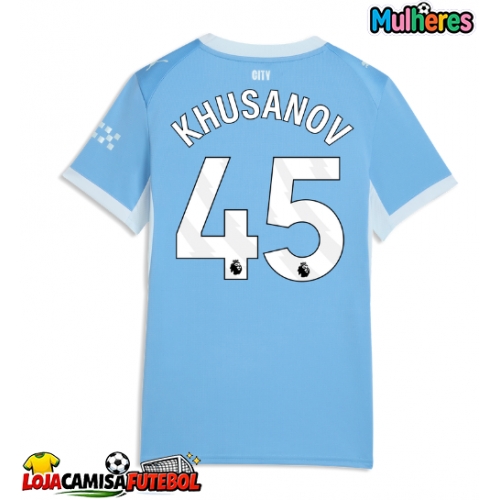 Camisa de Futebol Manchester City Abdukodir Khusanov #45 Equipamento Principal Mulheres 2026-27 Manga Curta